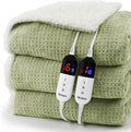 Heated Blanket Queen Waffle Sage - Dual Controllers, Sherpa Comfort