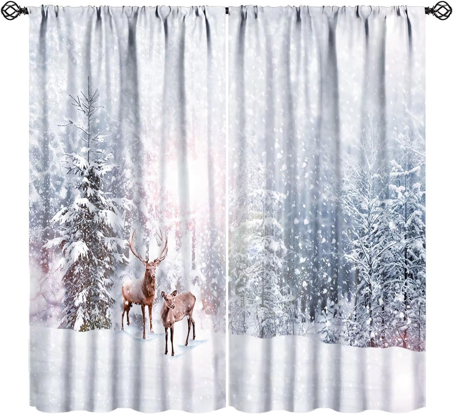Snowy Deer Room Darkening Curtain - 55x63in
