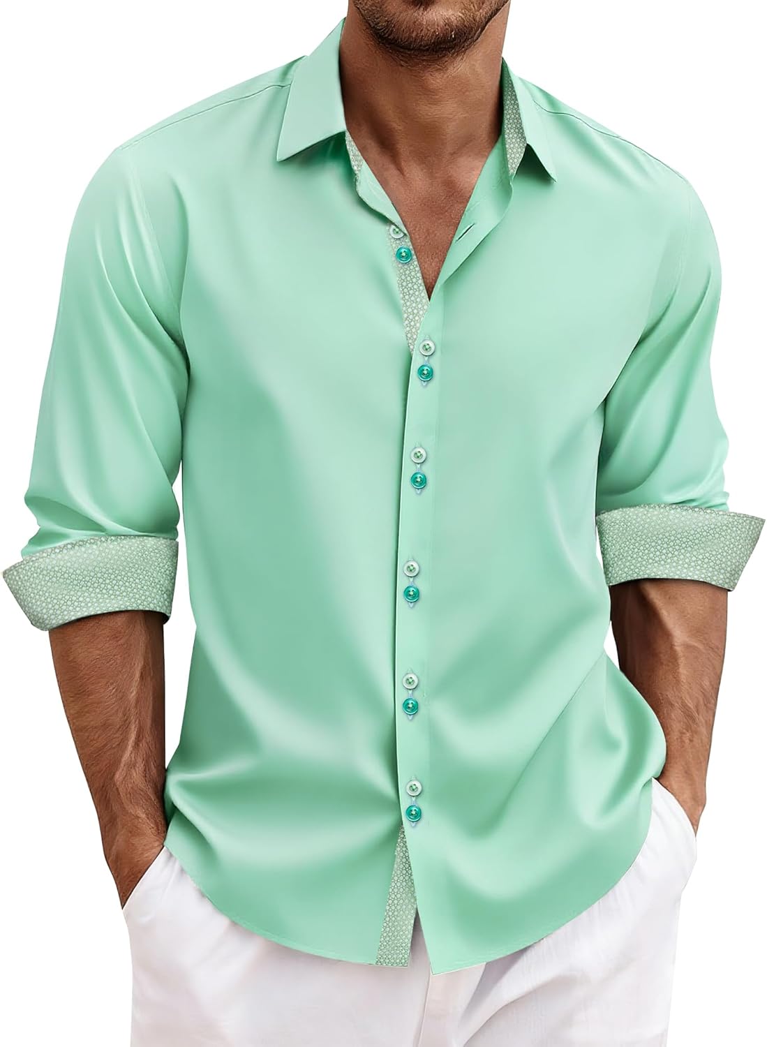 DiBanGu Men's Dress Shirt Long Sleeve Casual Button Down Style