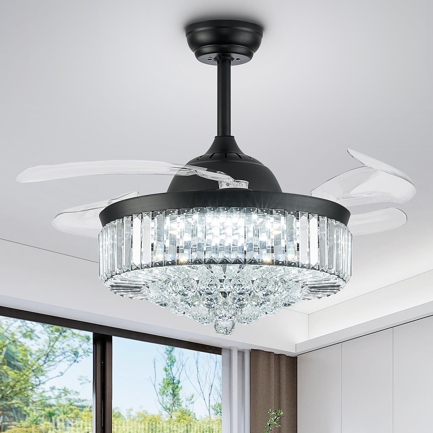 42in Fandelier Ceiling Fan with Light - Dimmable Crystal Design