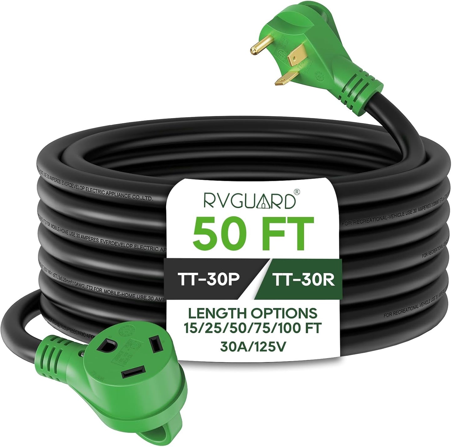 RVGUARD 30 Amp 50 Foot RV Extension Cord with LED Indicator