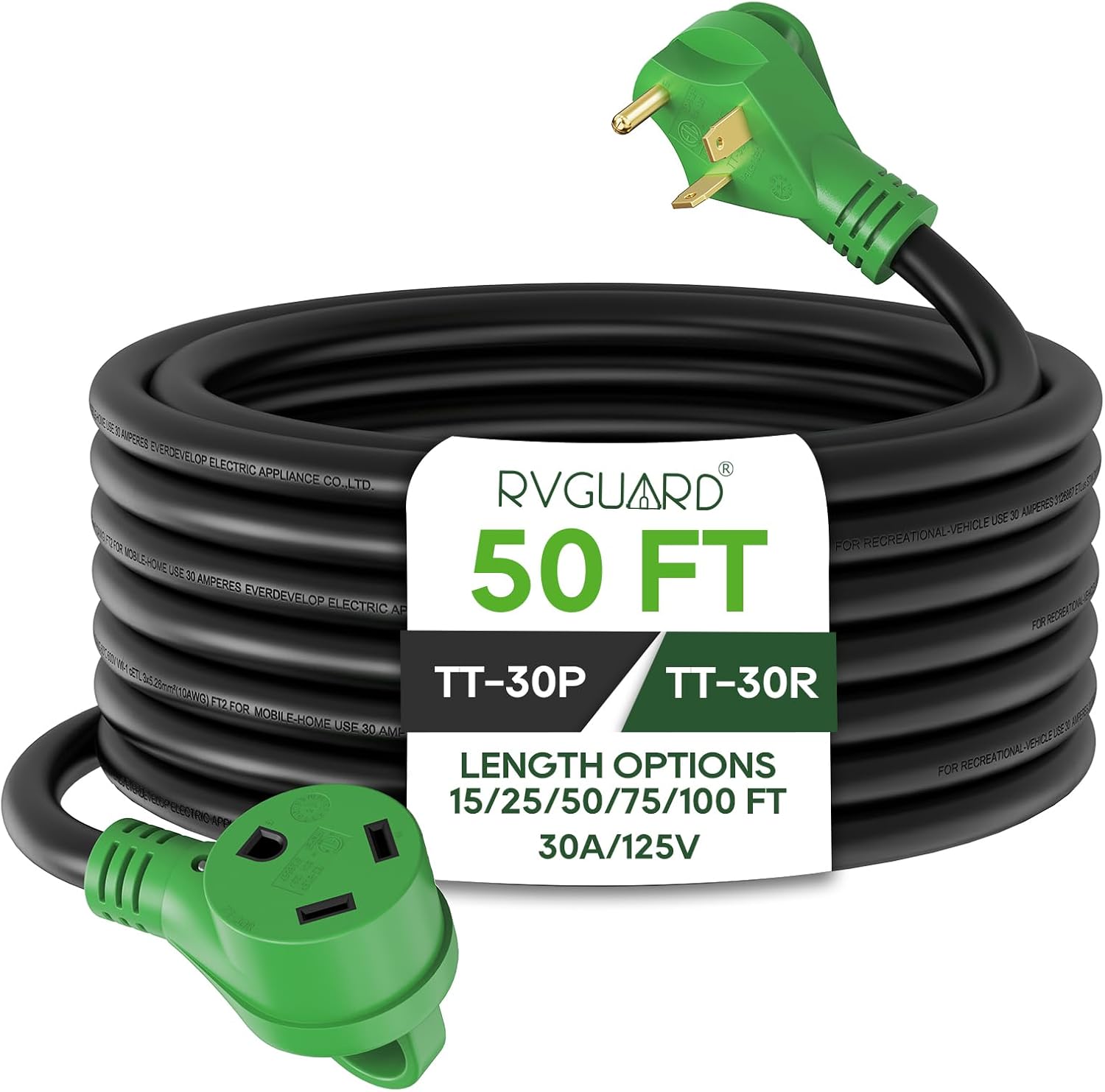 RVGUARD 30 Amp 50 Foot RV Extension Cord with LED Indicator