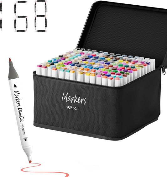 168 Colors Dual Tip Alcohol Markers for Creative Art Projects