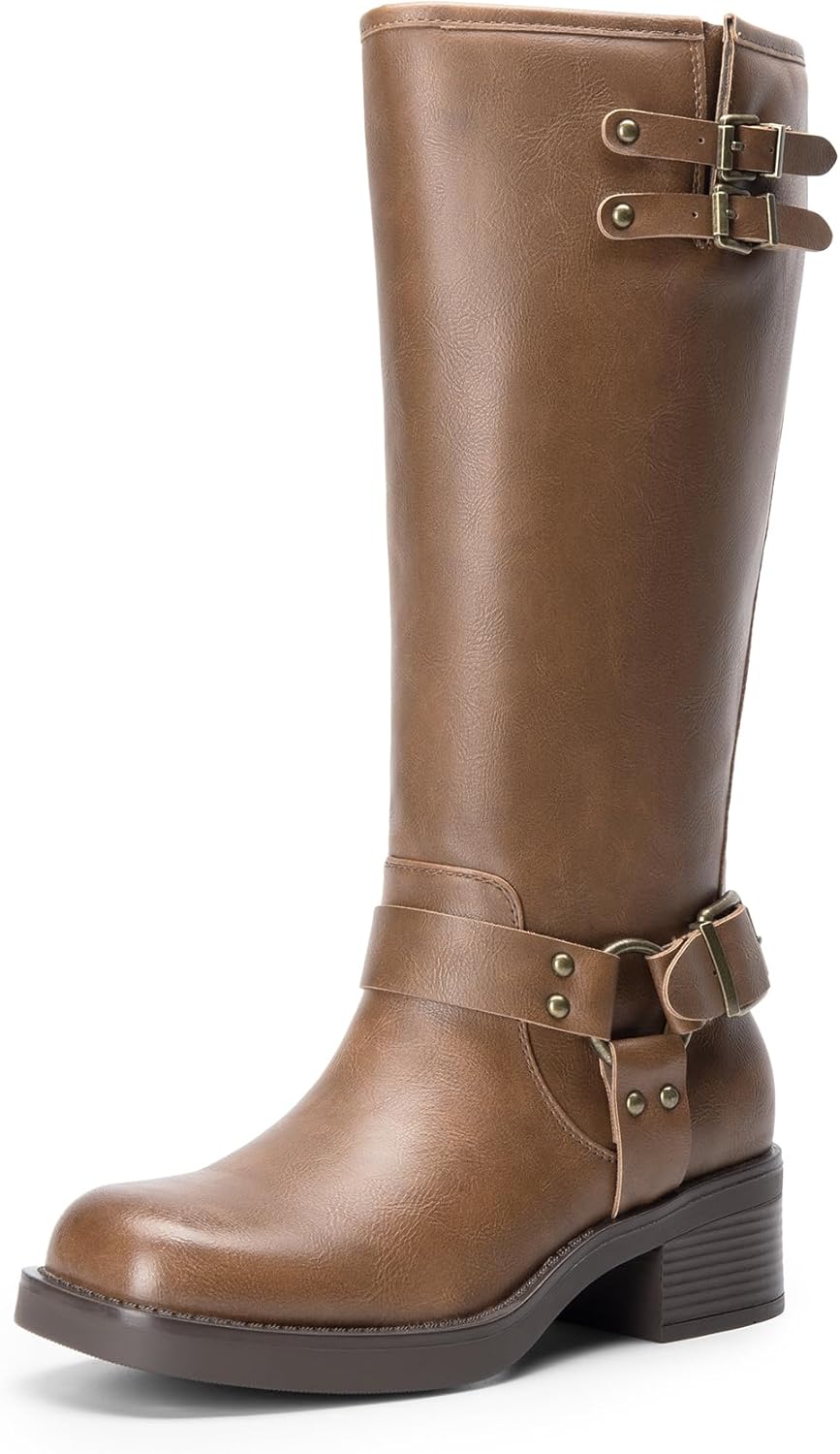 DREAM PAIRS Women's Knee High Combat Boots with Buckles