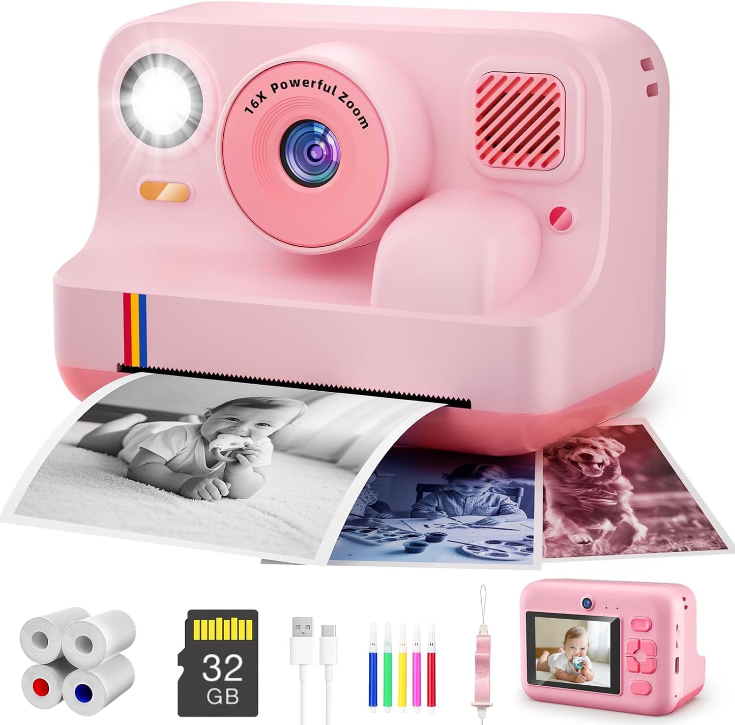 Instant Print Camera for Kids with App Printing and Dual-Lens