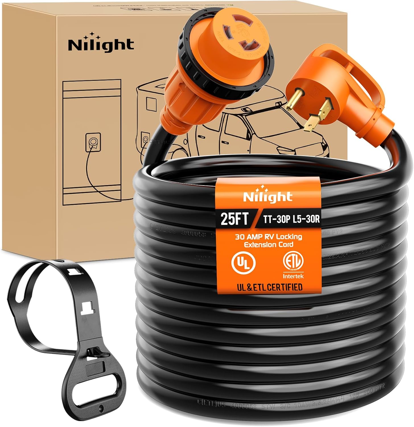 Nilight 30 Amp 25FT RV Locking Extension Cord for Campers