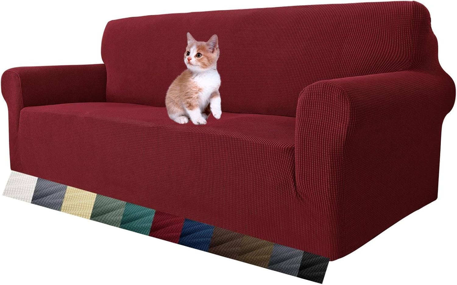 MAXIJIN Super Stretch Couch Cover for 3 Cushion Sofa, Wine Red