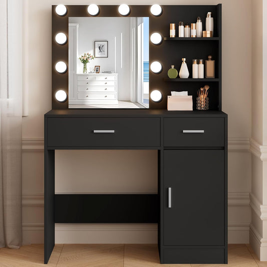 Lighted Makeup Vanity Desk with Dimming Function and Storage