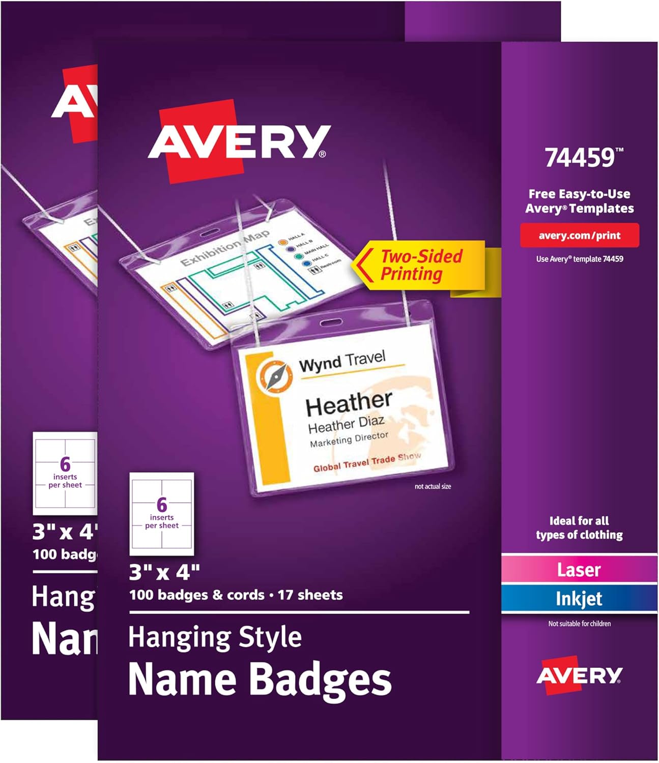 Customizable Name Badges for Events, 3 in x 4 in, 200 Holders