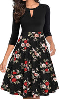 YATHON Women's Vintage Floral Flared A-Line Swing Dress (Style 7WC8)