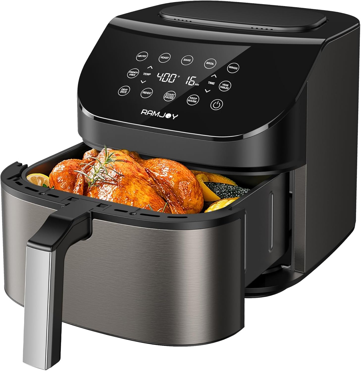 RAMJOY 6.8 Qt Air Fryer - 10-in-1 Functions, Nonstick Basket
