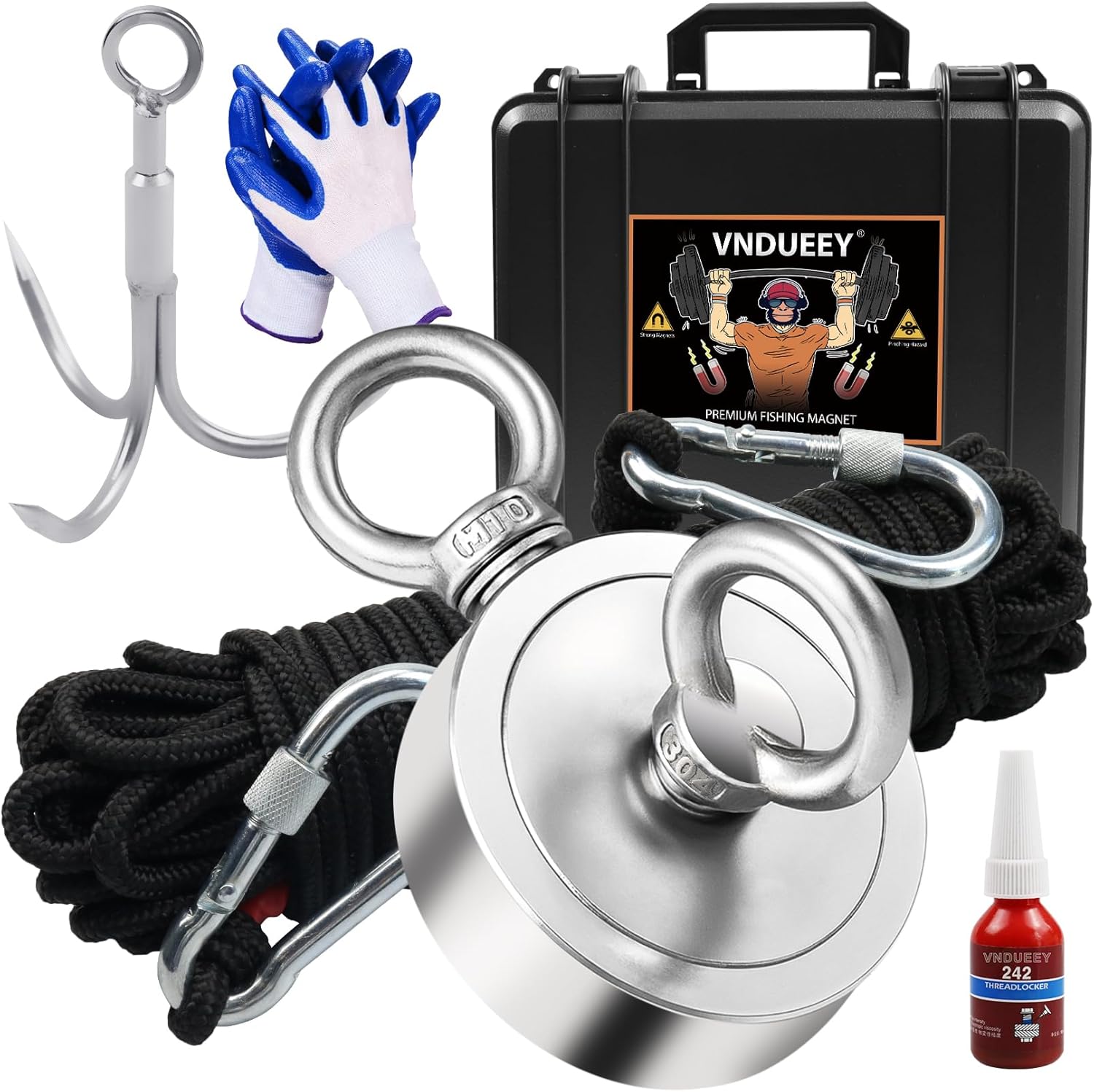 VNDUEEY Fishing Magnet Kit with Grappling Hook and Rope