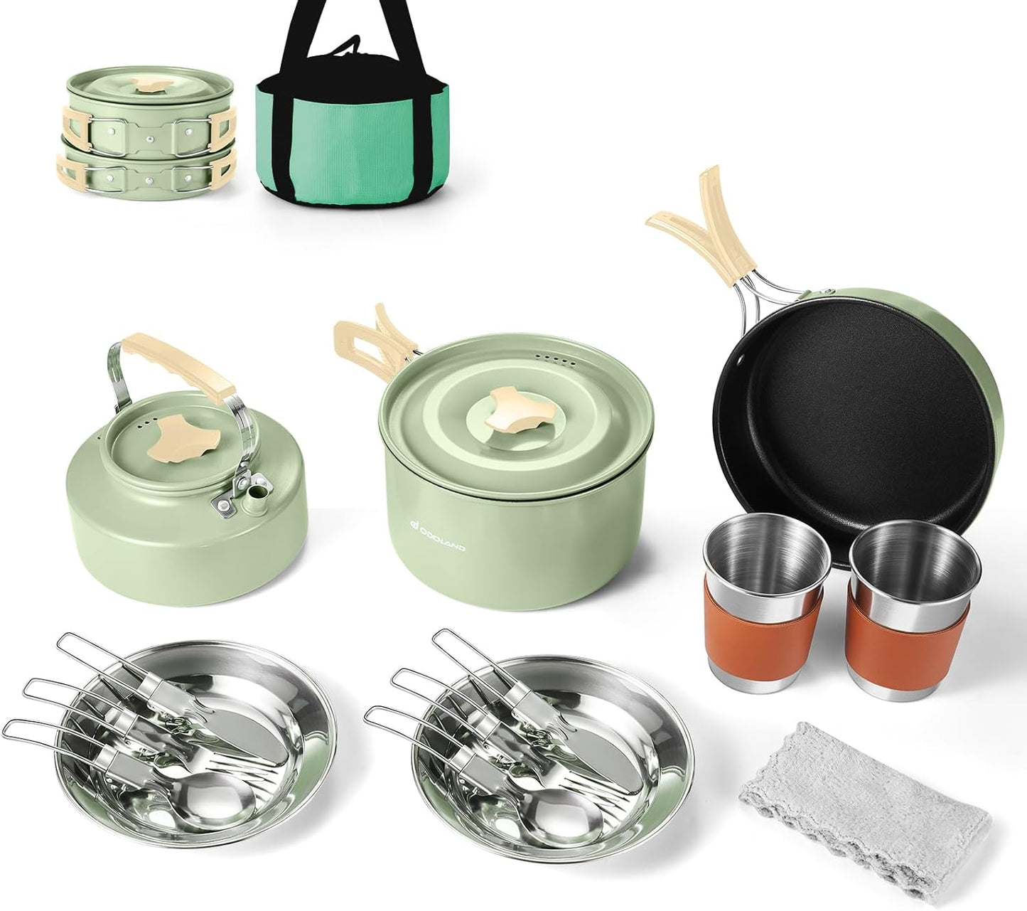 Odoland 15pcs Camping Cookware Set for Outdoor Cooking Fun