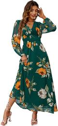 Boho Floral Maxi Dress Flowy V Neck Short Sleeve - Elegant Summer