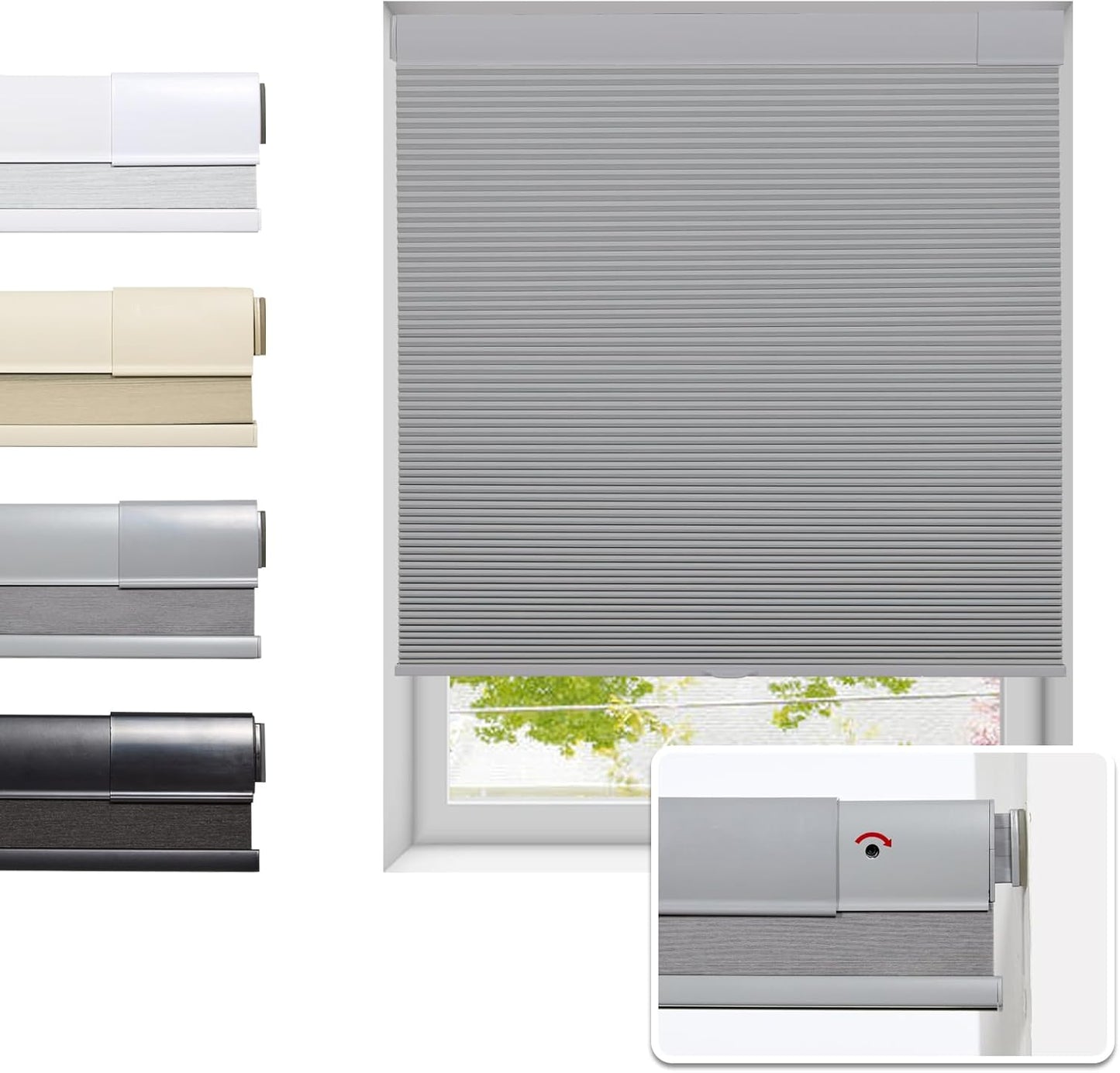 Cordless Honeycomb Blinds for Indoor Windows - Grey 27 1/2ft W
