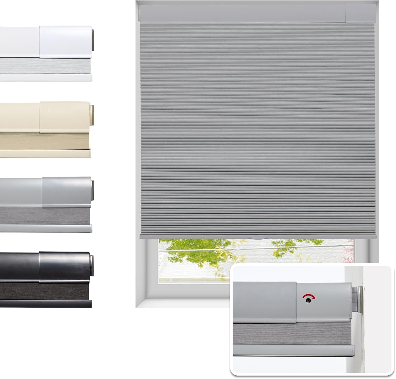 Cordless Honeycomb Blinds for Indoor Windows - Grey 27 1/2ft W