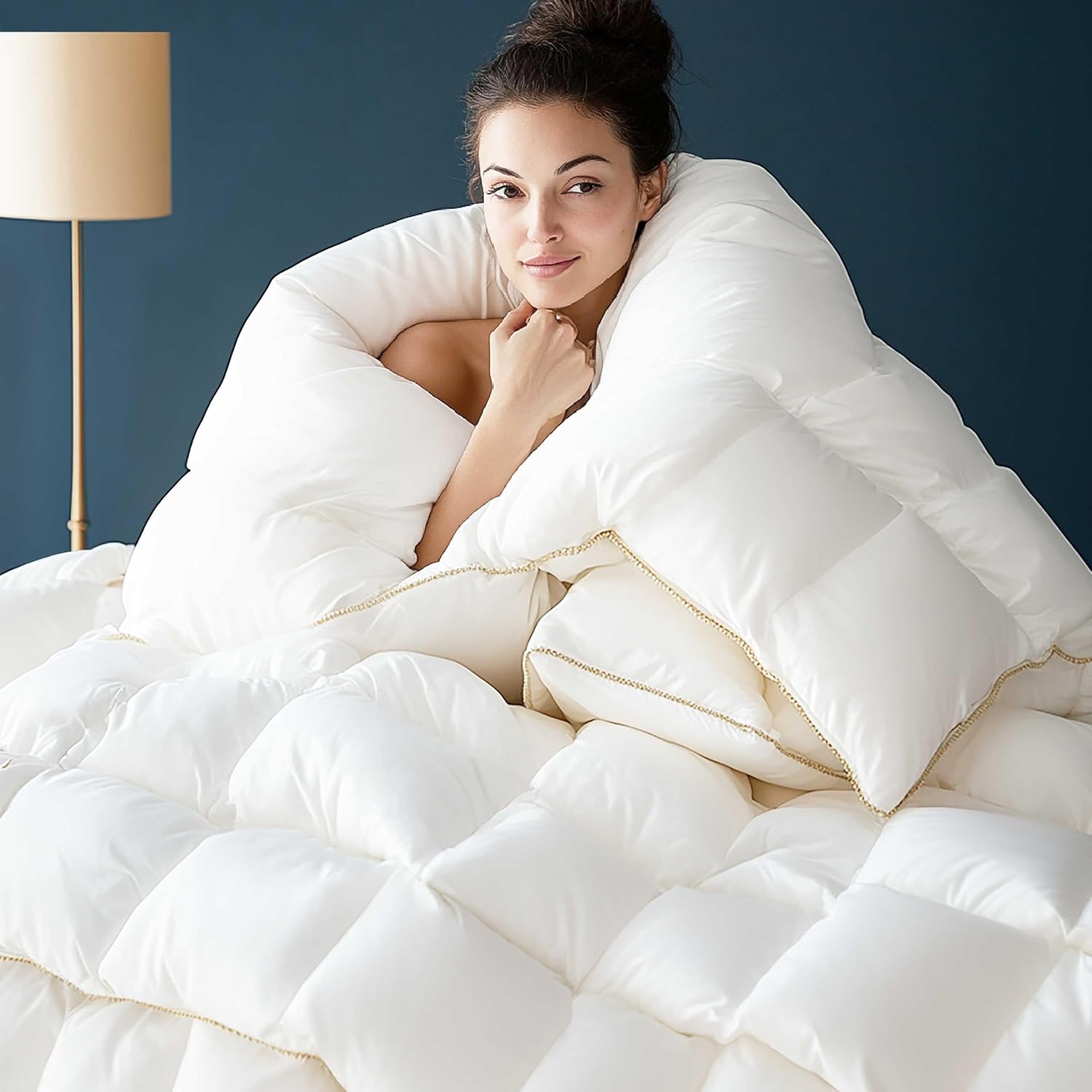 Puffy White Feather Comforter Queen Size for All Seasons