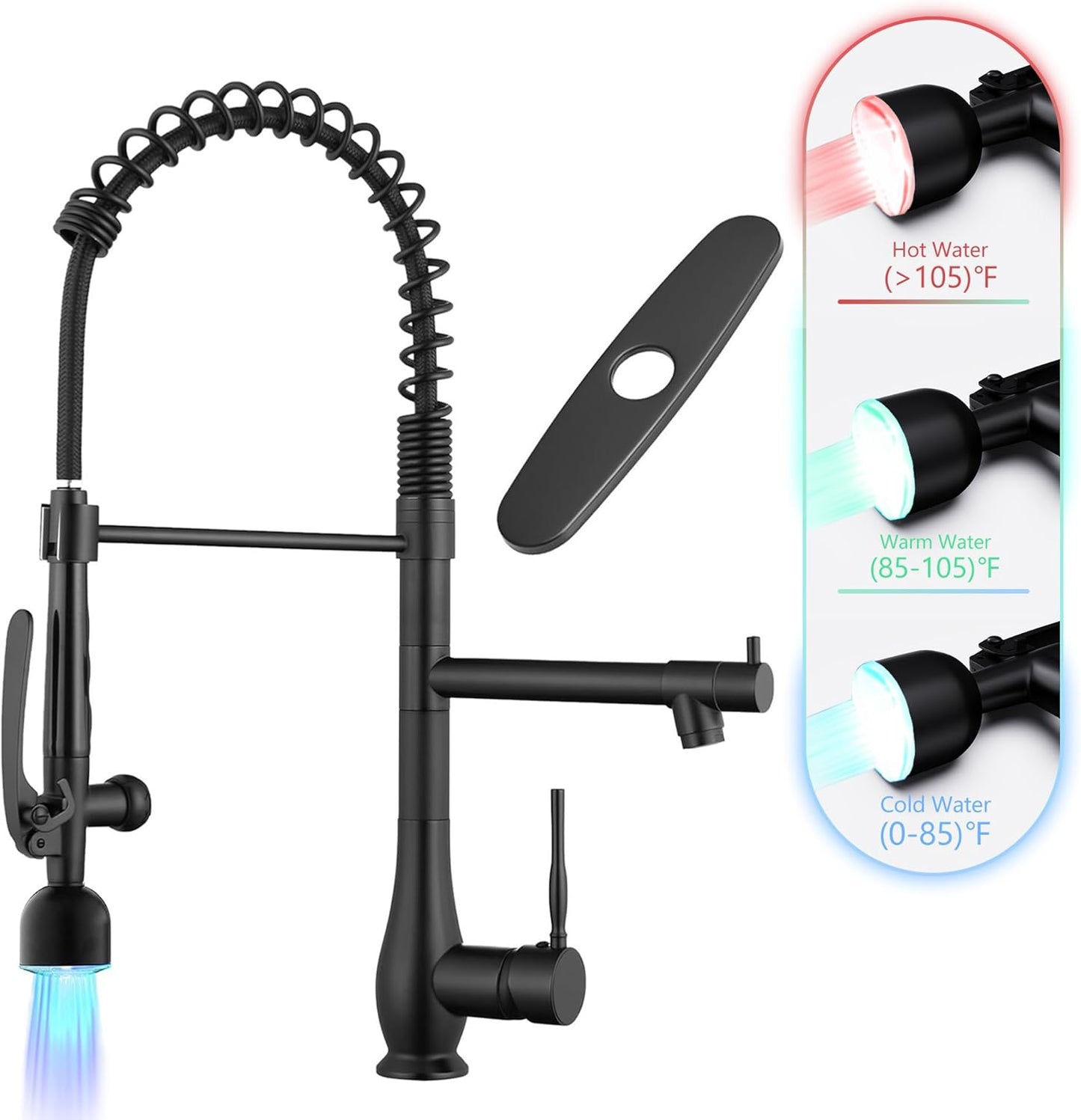GIMILI Kitchen Faucet with LED Pull Down Sprayer in Matte Black
