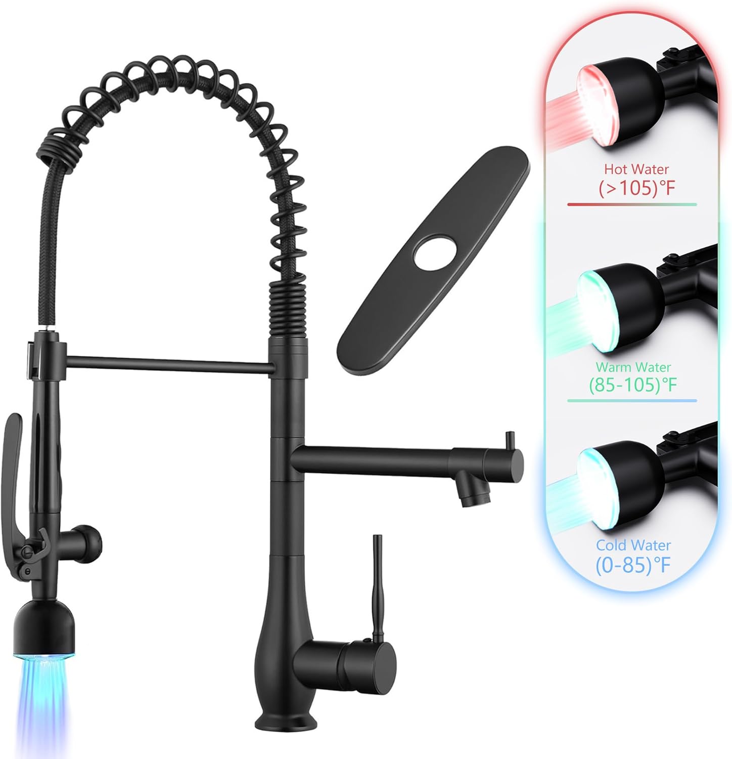 GIMILI Kitchen Faucet with LED Pull Down Sprayer in Matte Black