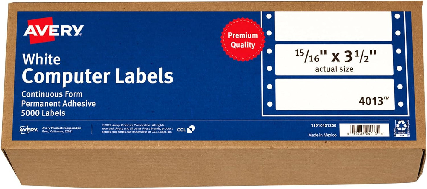 Avery White Computer Labels for Dot Matrix Printers, 5000 Count