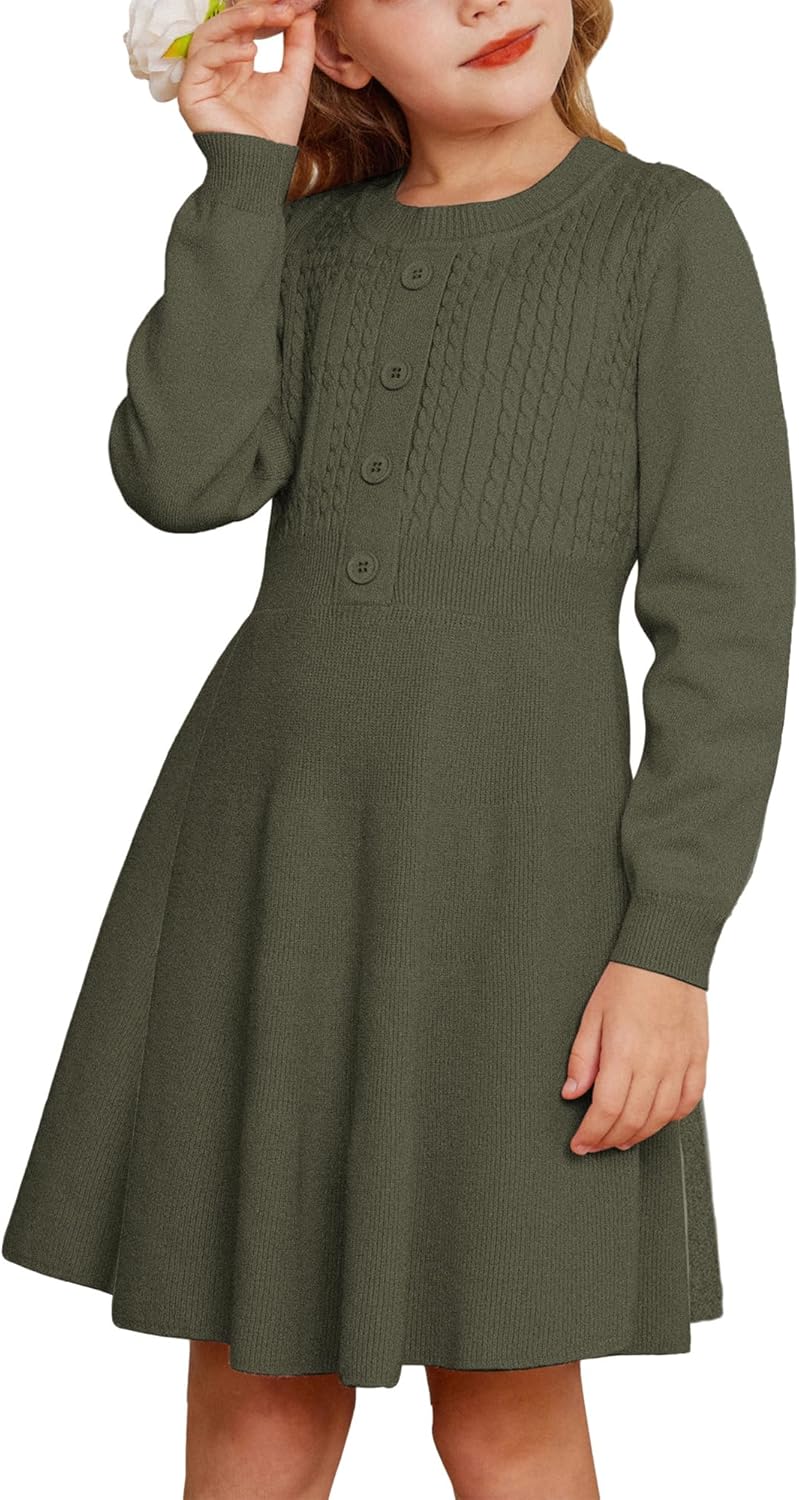 GRACE KARIN Girl Dress Long Sleeve Sweater Ruffle Button Front