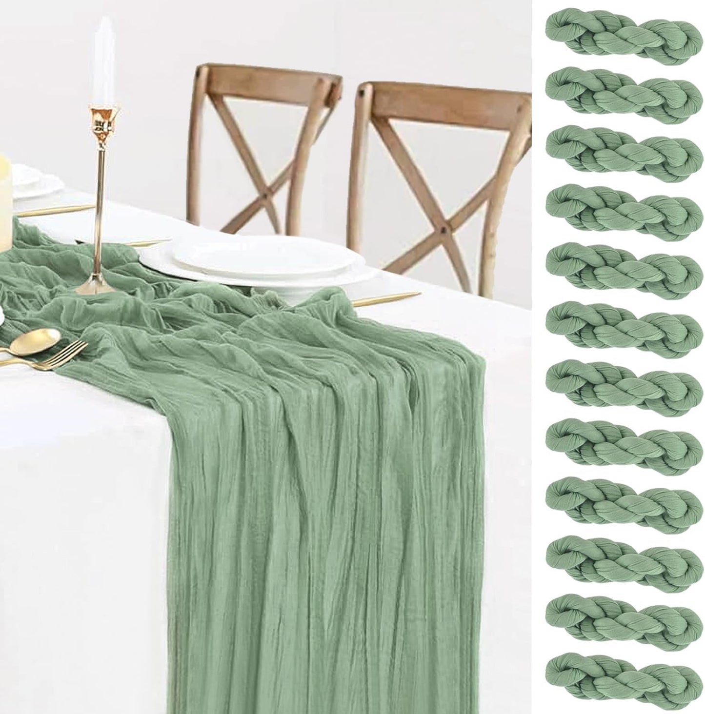 Elegant 12 Pack Sage Green Cheesecloth Table Runner for Events