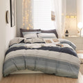 Cotton Stripe Duvet Cover Queen White Blue Gray Stripe - Soft