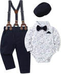 Baby Boy Gentleman Outfit 0-18M - Classic Shirt, Bowtie & Beret
