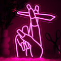 Pink Led Hand Neon Sign for Wall Decor - Stylish Pink Nail Gesture