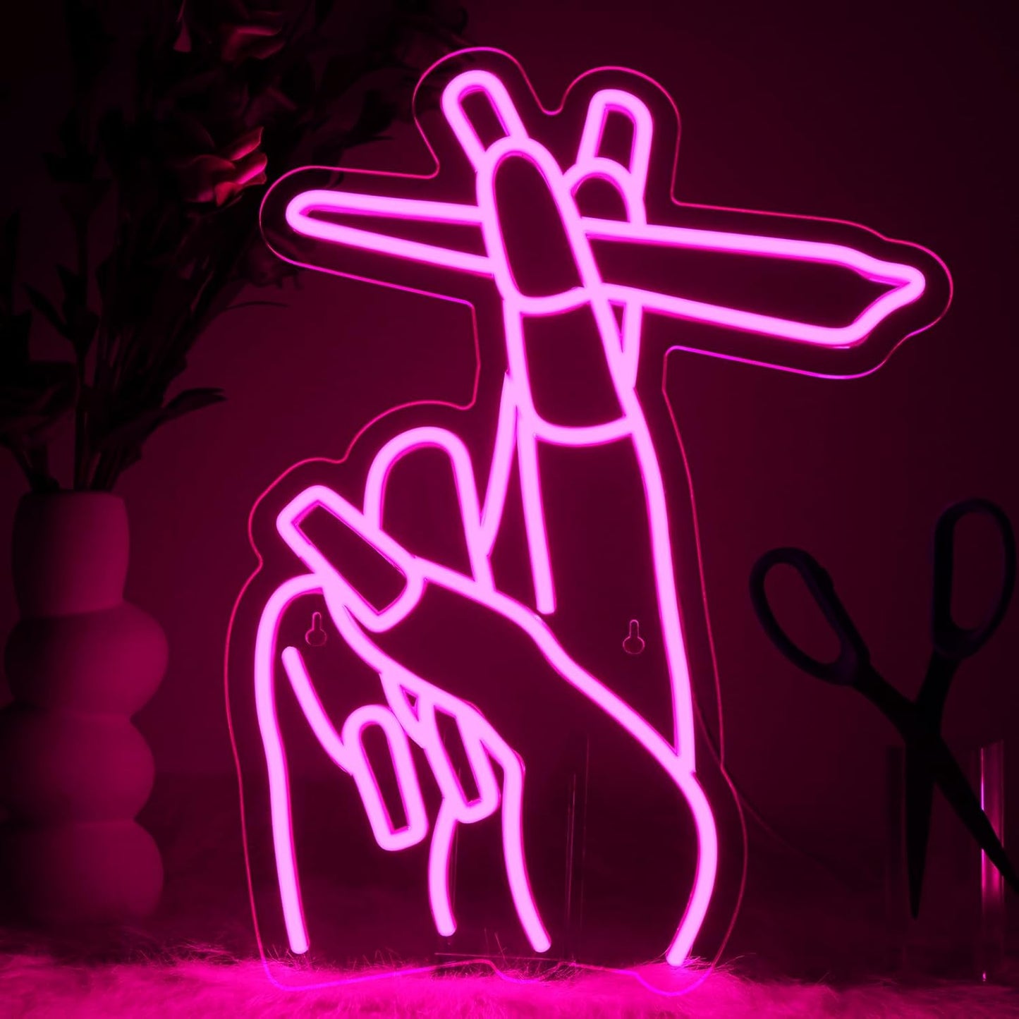 WLHOPE Pink Led Hand Neon Sign for Unique Wall Decor Ideas