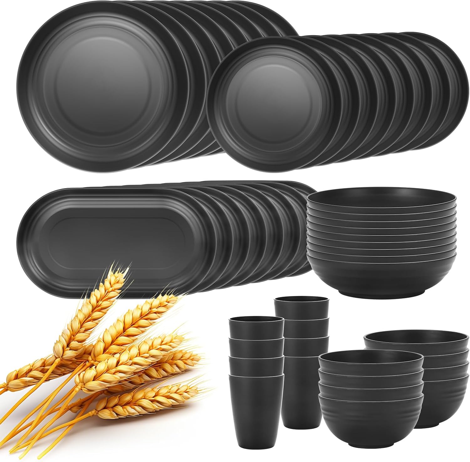Lazycorner 48-Pcs Kitchen Wheat Straw Dinnerware Set for 8