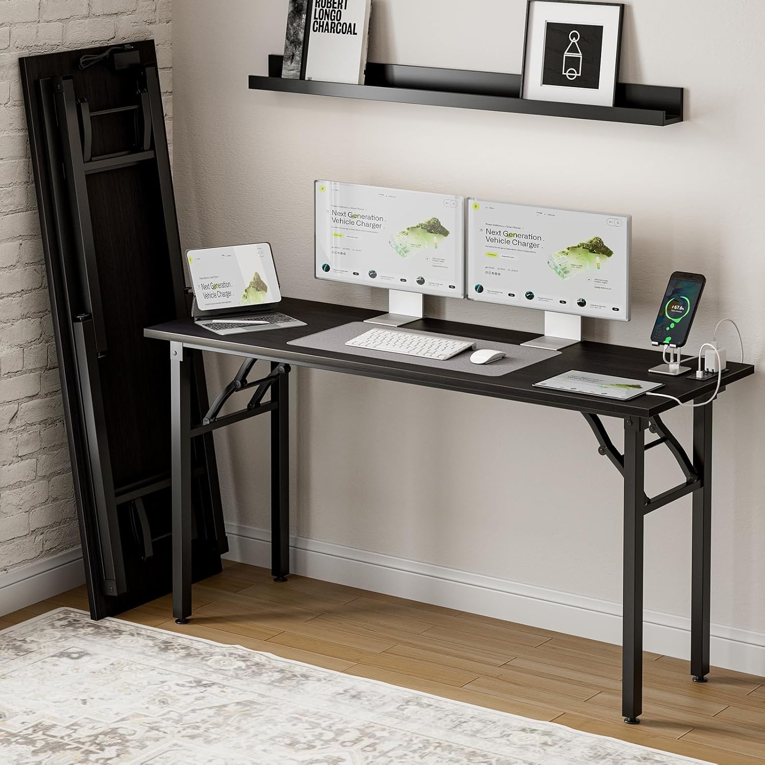 Frylr Small Folding Computer Desk with Built-in Power Hub