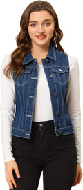 Women's Washed Denim Vest Jacket with Chest Flap Pockets - Casual