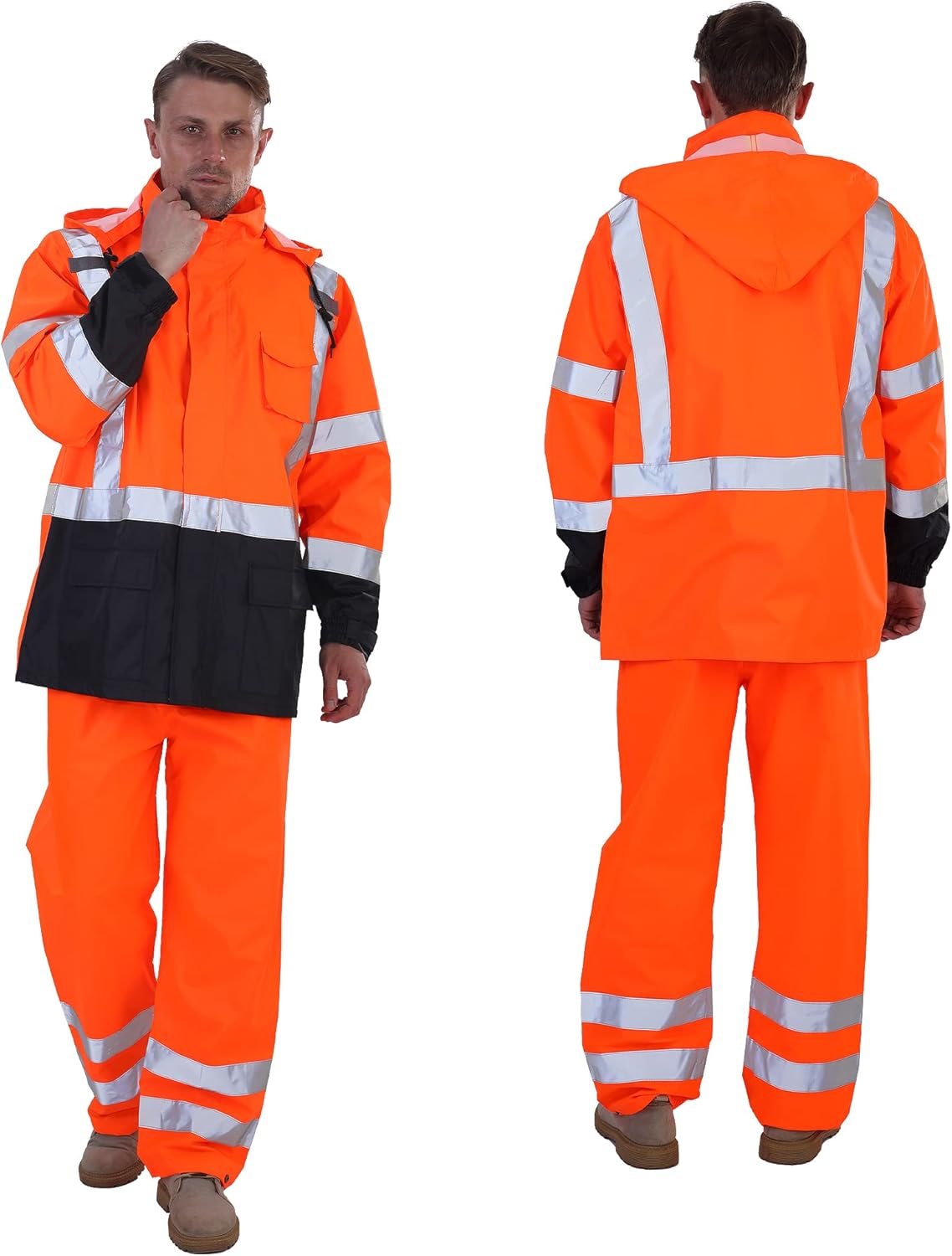 Hi Vis Rain Jacket for Men - Waterproof Rain Gear with Hood