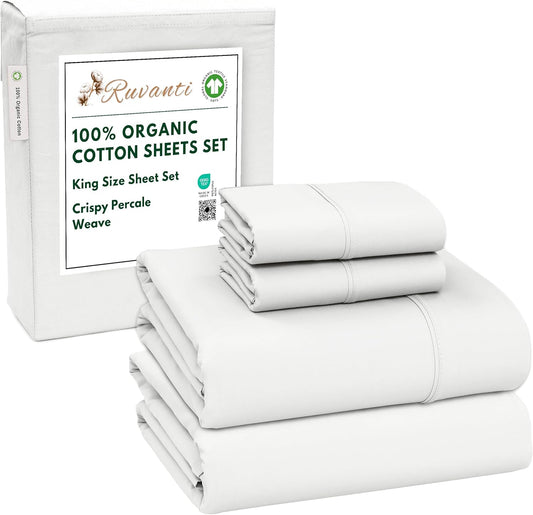 100% Organic Cotton King Size Sheets - Crisp & Breathable Bedding