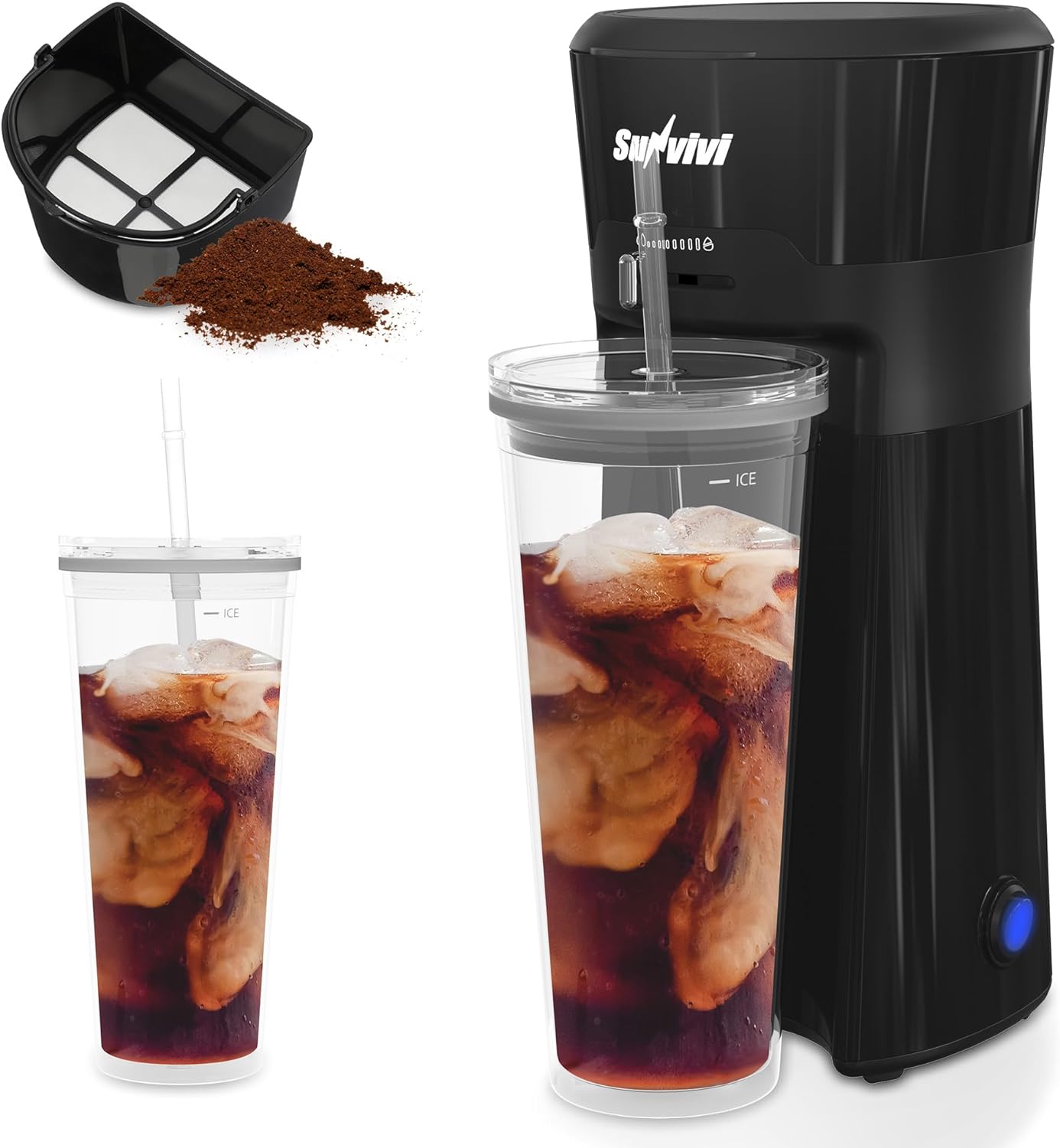 Sunvivi 20 Oz Iced Coffee Maker - Reusable Filter, Insulated Pitcher