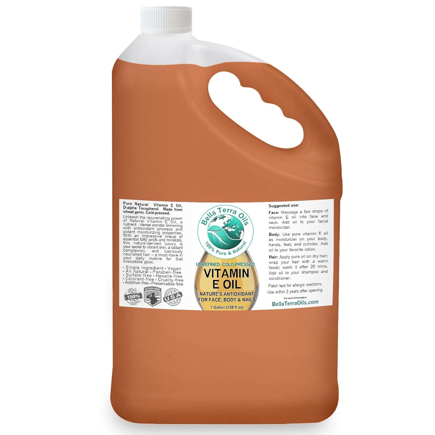 Pure Vitamin E Oil for Skin & Hair Health - 1 Gallon Size