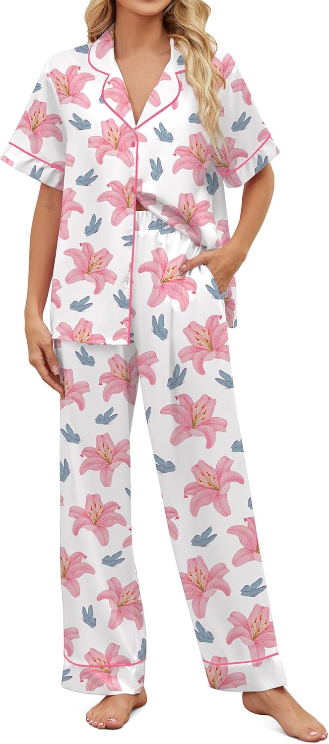 Satin Pajamas for Women Set - Comfortable Sleepwear Pjs Set