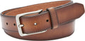 Brown Leather Belt for Men - 35mm Brushed Silver Buckle