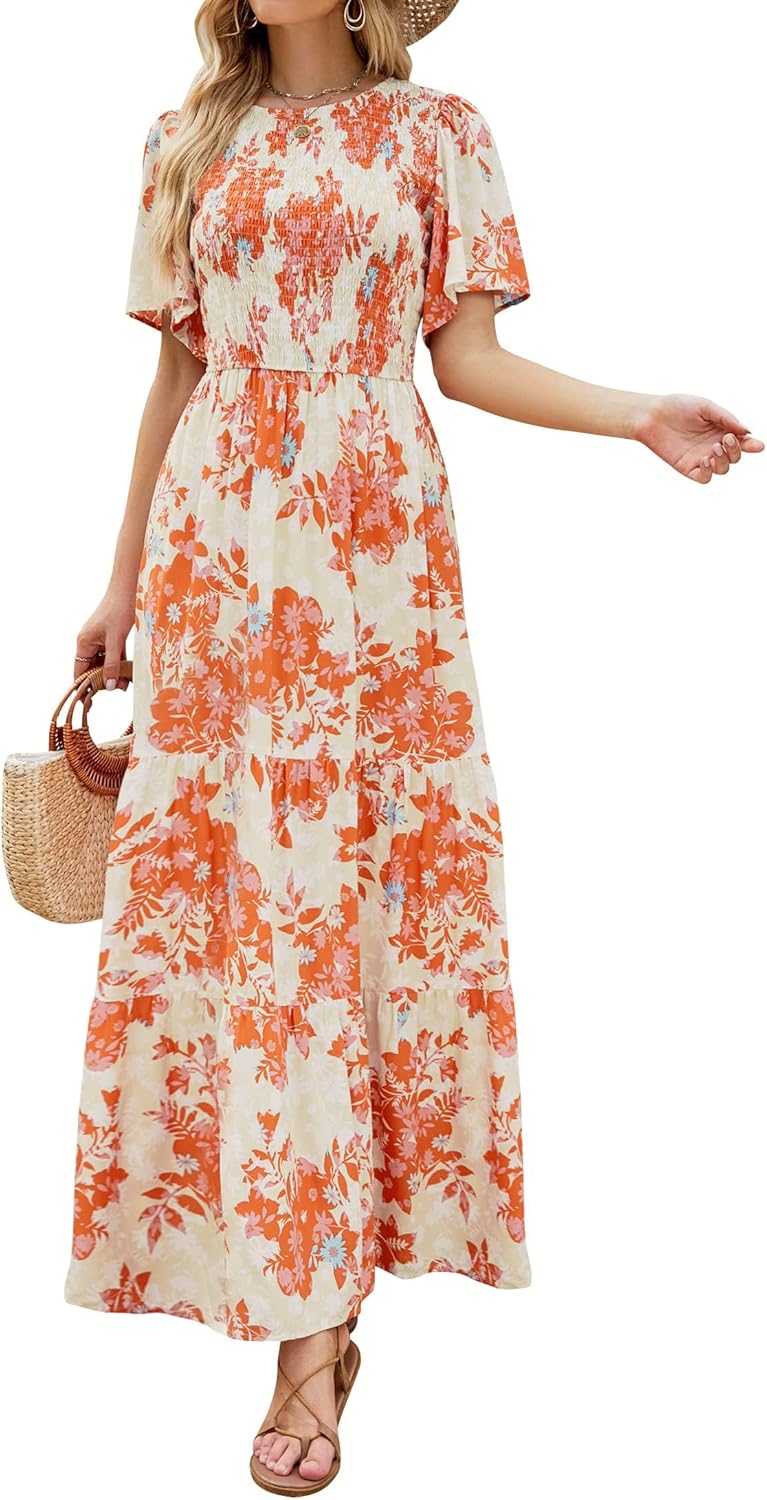 ZESICA Women's Floral Print Maxi Dress for Summer Style