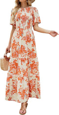 Floral Smocked High Waist Maxi Dress - Flattering Summer Fit