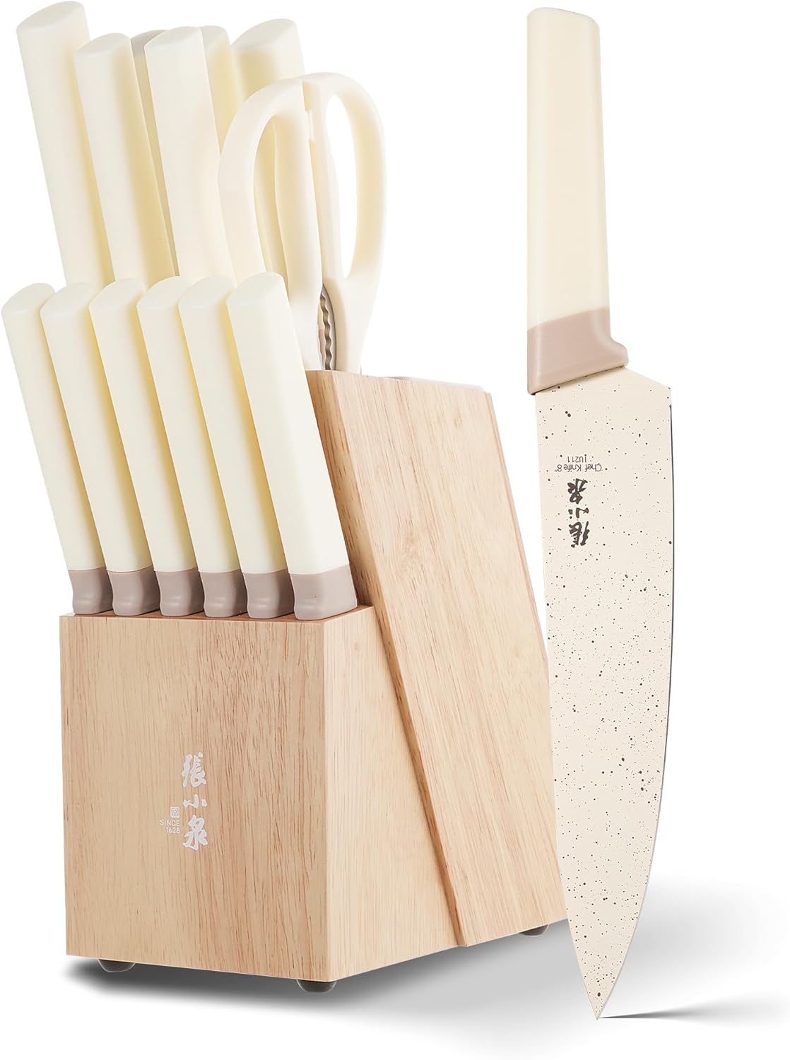 15Pcs Knife Set with Block, High Carbon Stainless Steel Kitchen