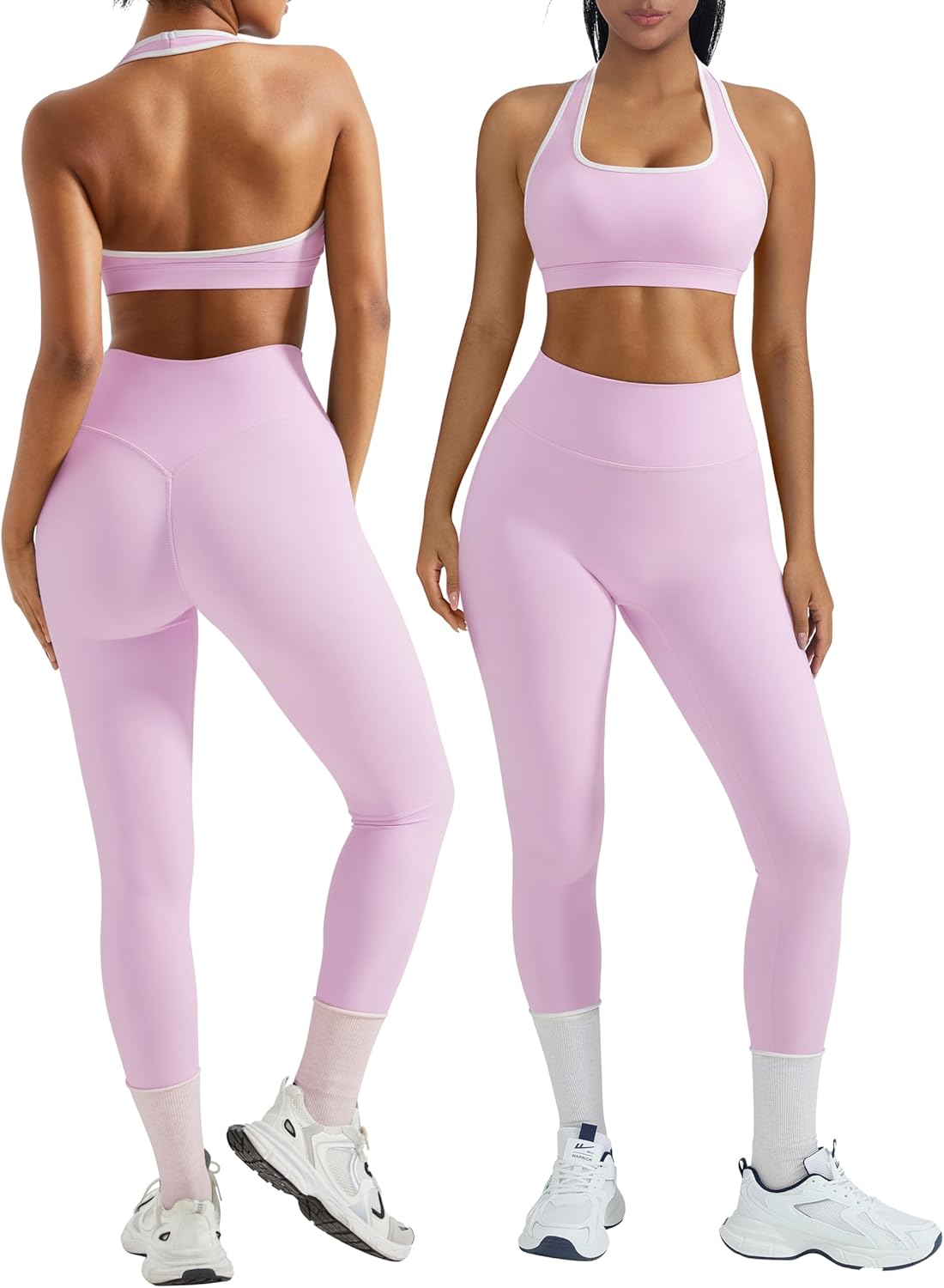 OMKAGI 2 Piece Workout Sets for Women with Halter Bras