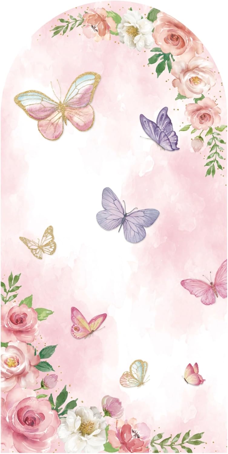 Gaietya 6.6FT Pink Butterfly Rose Arch Backdrop Cover