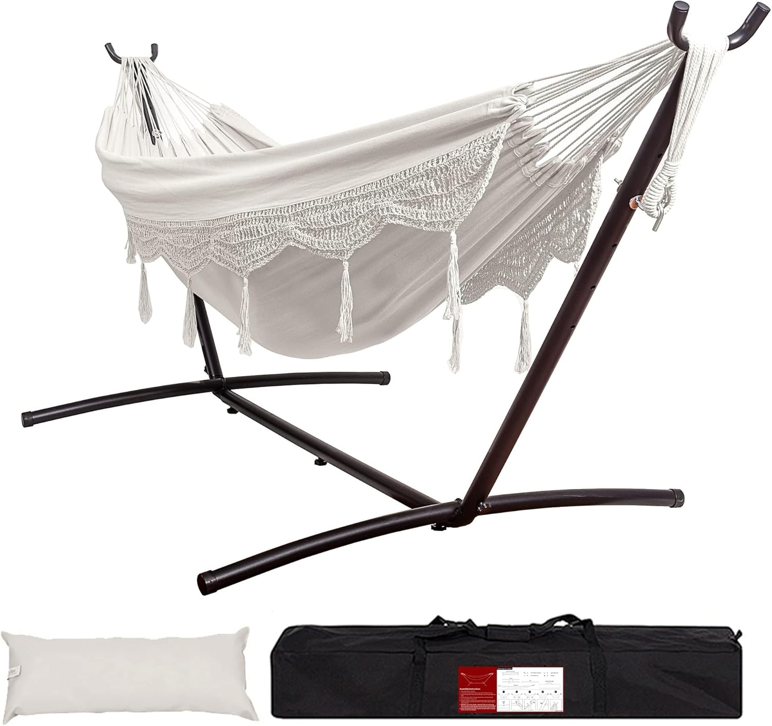9FT Double Hammock with Sturdy Steel Stand for Outdoor Relaxation