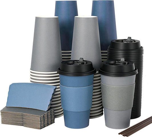100 Pack 16 oz Disposable Coffee Cups - Hot Drink Convenience
