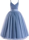 Glamulice Flower Girls Tulle Spaghetti Strap Dress - Dusty Blue