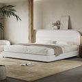 King Size Boucle Bed Frame White Upholstered Platform Bed - Cozy
