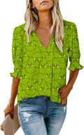 Women's Thanksgiving Blouse Smocked Sleeve Deep V Neck - Dressy Fall