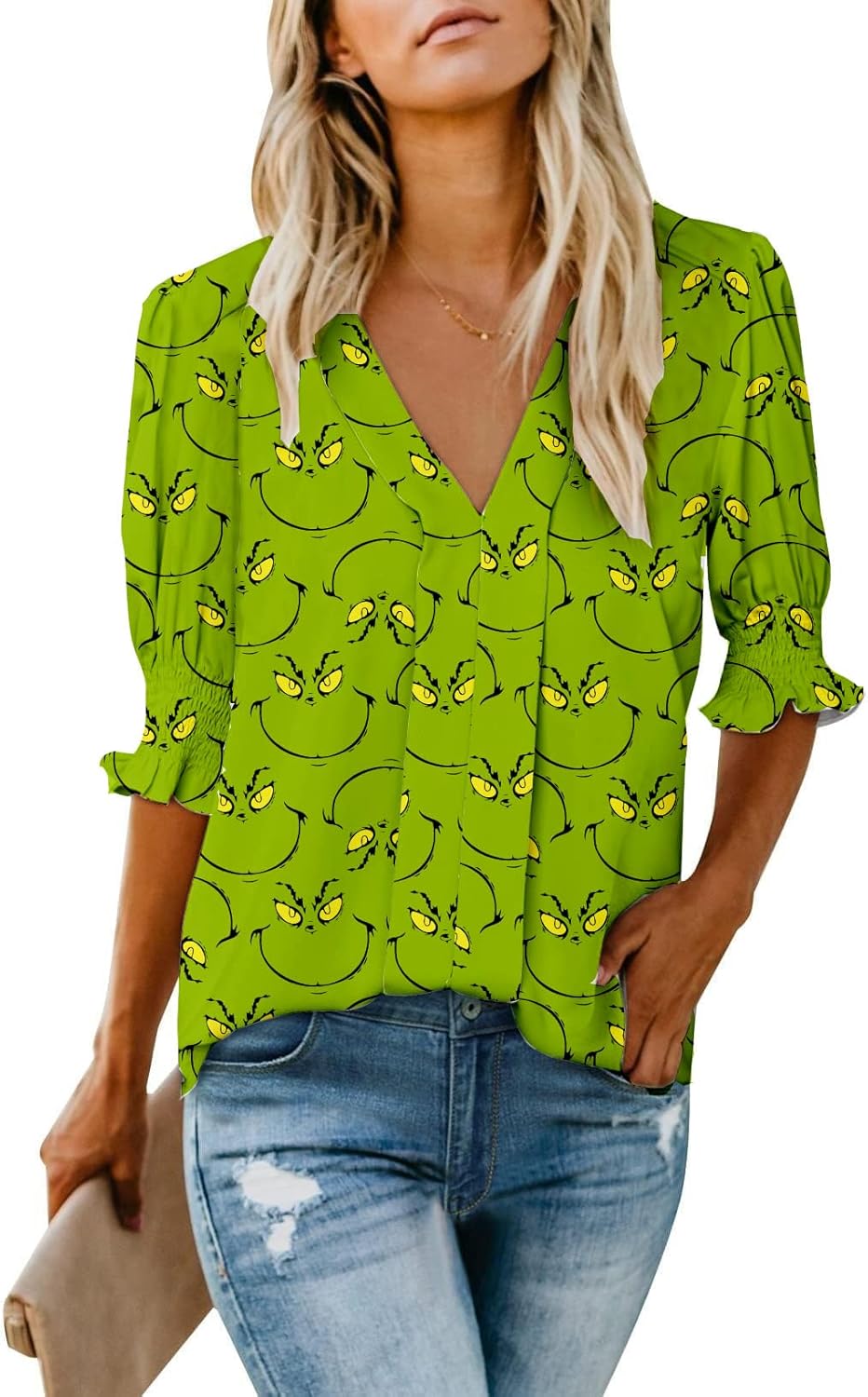 Thanksgiving Blouses for Women with Smocked Sleeve Design
